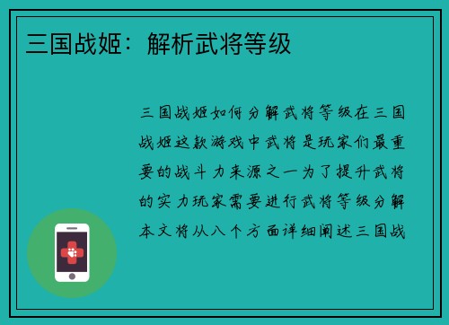 三国战姬：解析武将等级